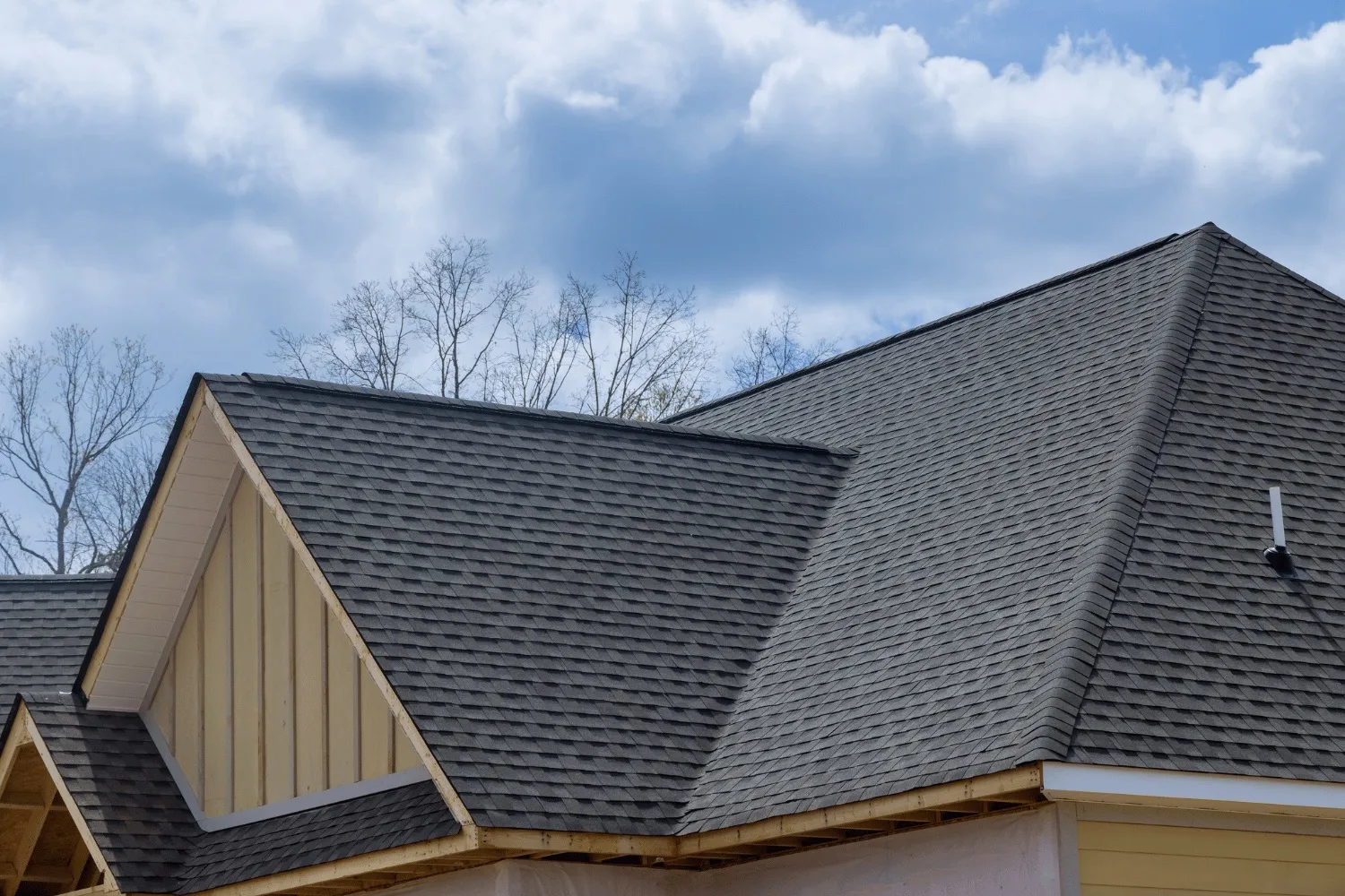 Close-up of composite shingles installed on a residential roof